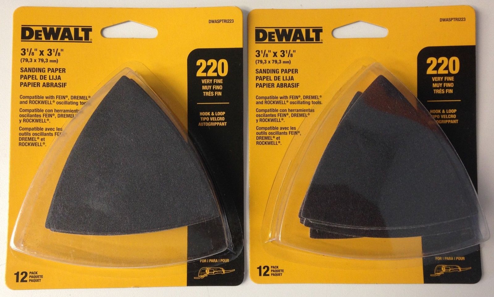 DeWalt DWASPTRI223 3-1/8" x 3-1/8" H&L 220 Grit Sanding Paper 2 (12) Packs