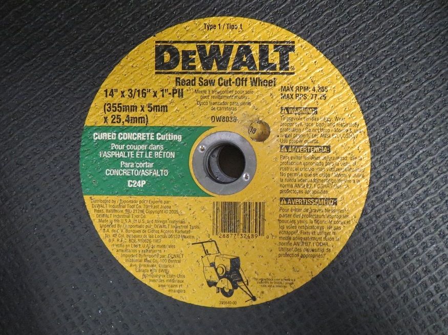 DeWalt DW8038 14" Cured Concrete Road Saw Wheel 1 Piece