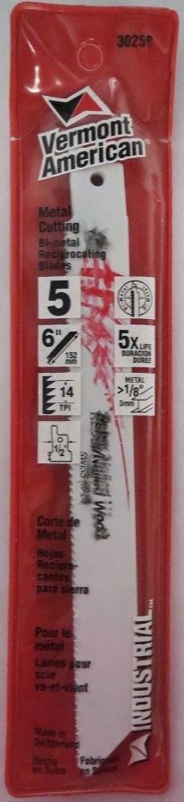 Vermont American 30259 6" X 14Tpi Bi-metal Recip Blade 5pcs Swiss