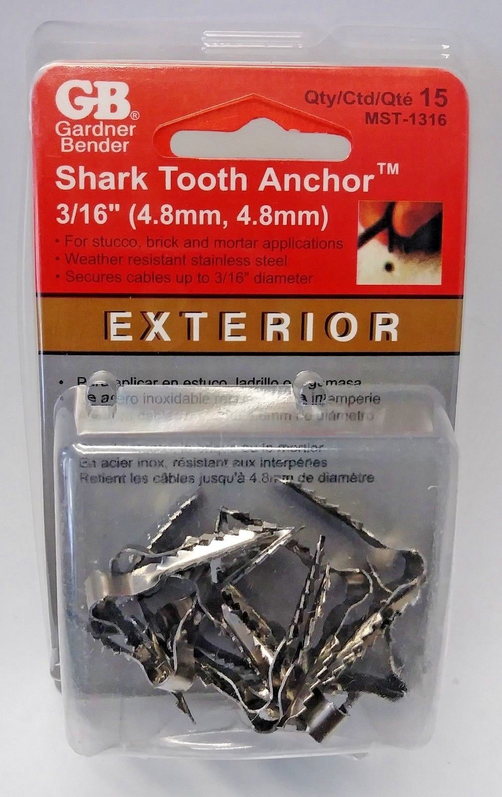 Gardner Bender MST-1316 3/16" Shark Tooth Anchor 15 Count USA