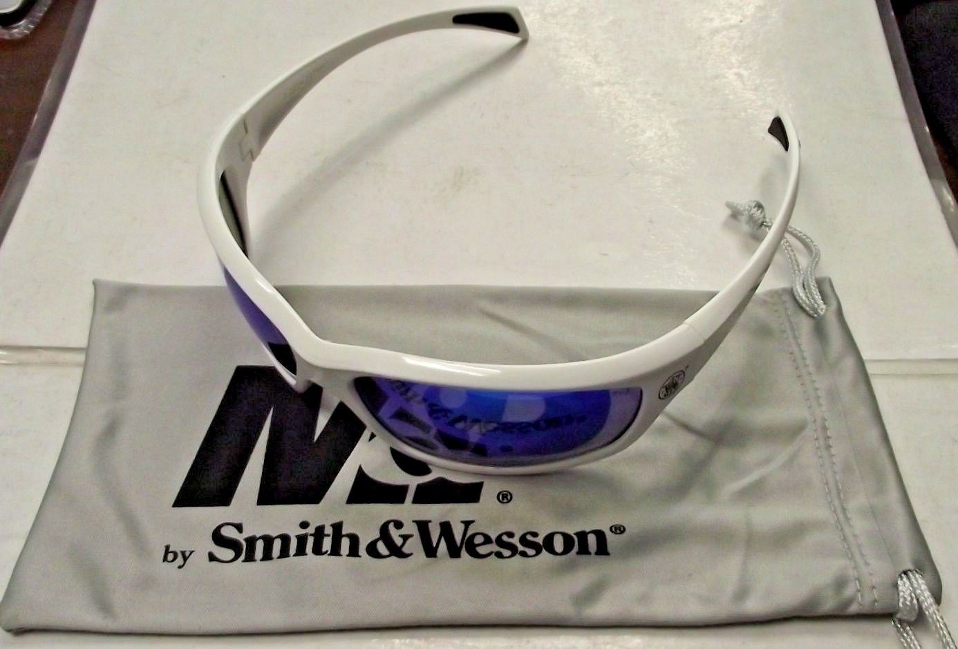 Smith & Wesson SW103-70-ID White Frames Blue Mirror Lens Shooting Glasses