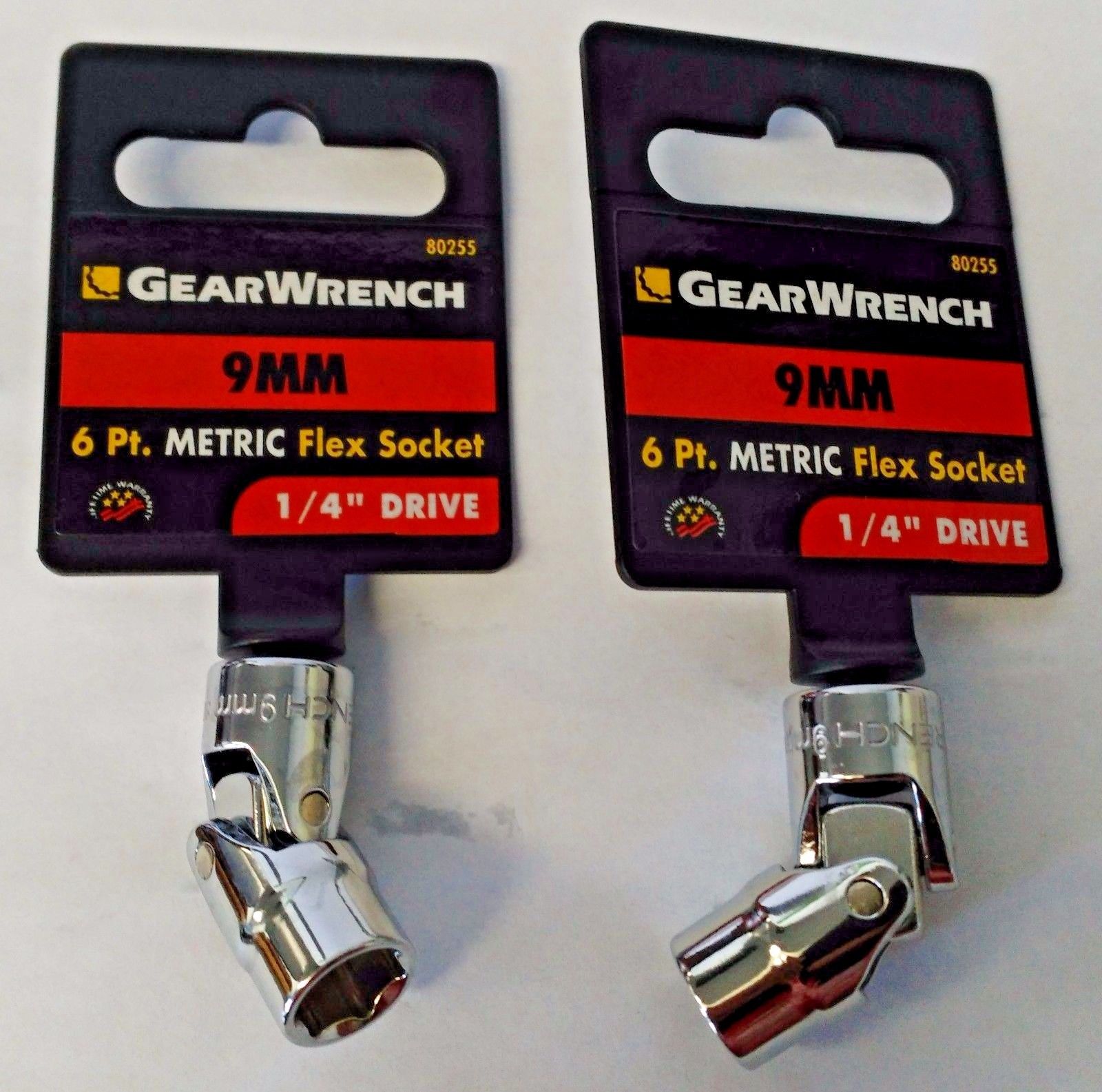 Gearwrench 80255 1/4" Drive 6 Point Flex Socket 9mm 2PCS