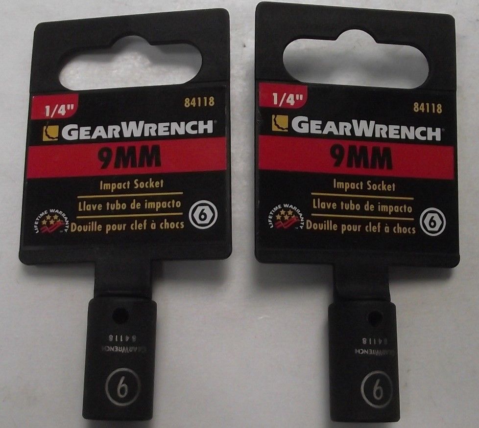 Gearwrench 84118 1/4" Drive 9mm Impact Socket 6pt 2pcs.