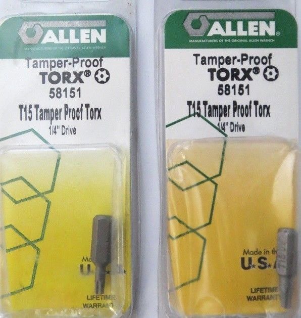 Allen 58151 T15 Tamper Proof Torx Bits 1/4" Drive 2 Packs USA