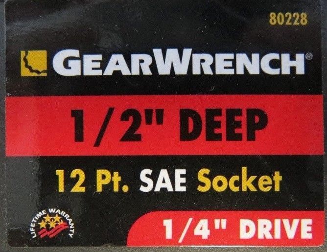 GearWrench 80228 1/2" Deep 12 Point 1/4" Drive Socket 2 PKS