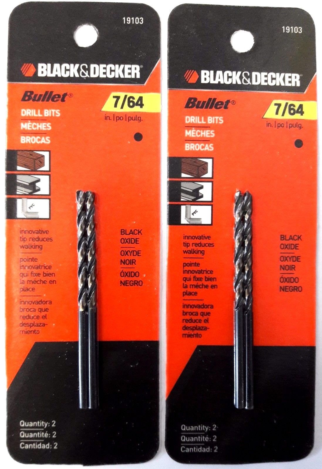 Black & Decker 19103 7/64" HSS Bullet Drill Bit Carded 2-2 Packs