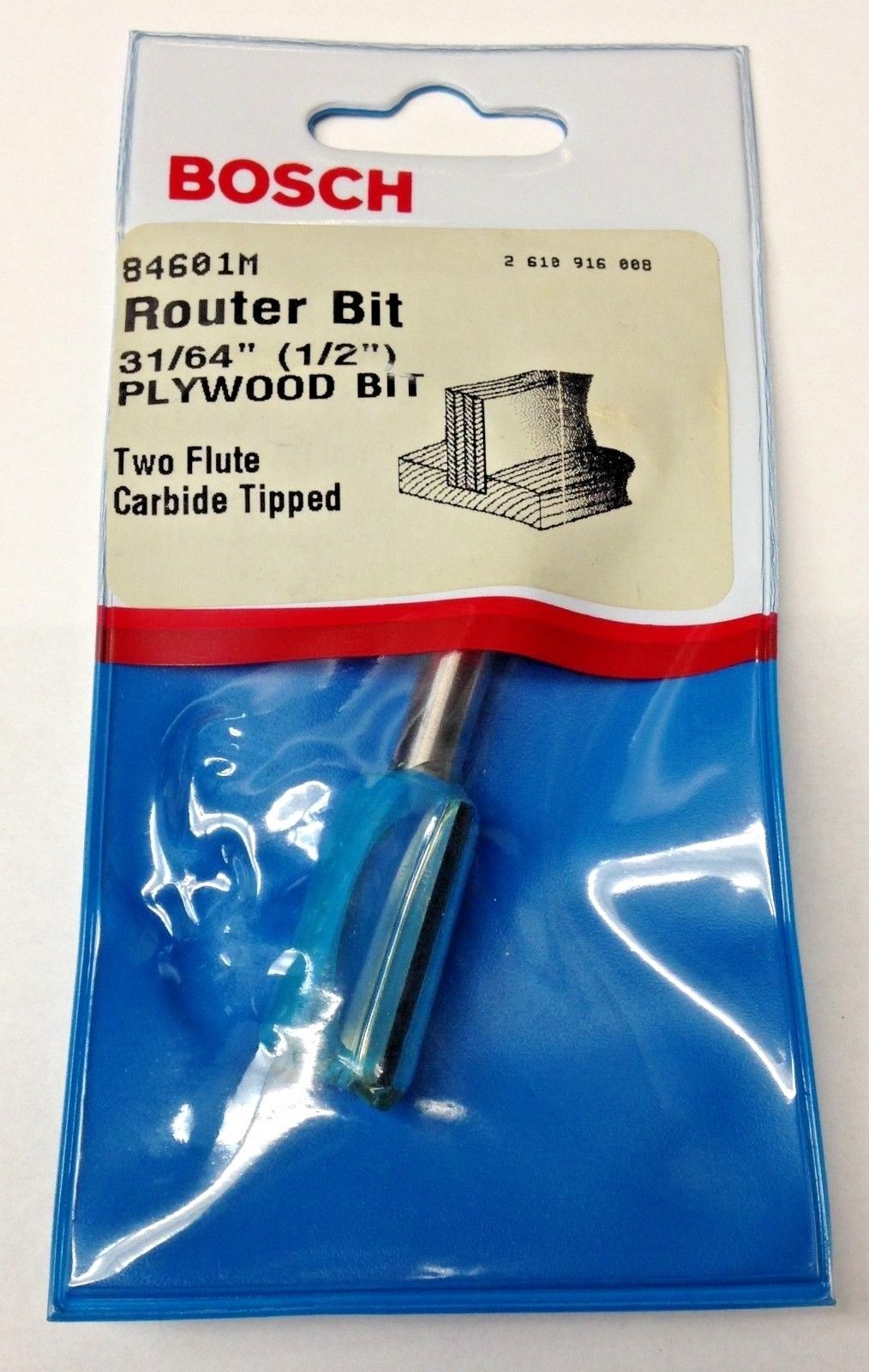 Bosch 84601M 31/64" (1/2") Two Flute Carbide Tipped Plywood Router Bit USA