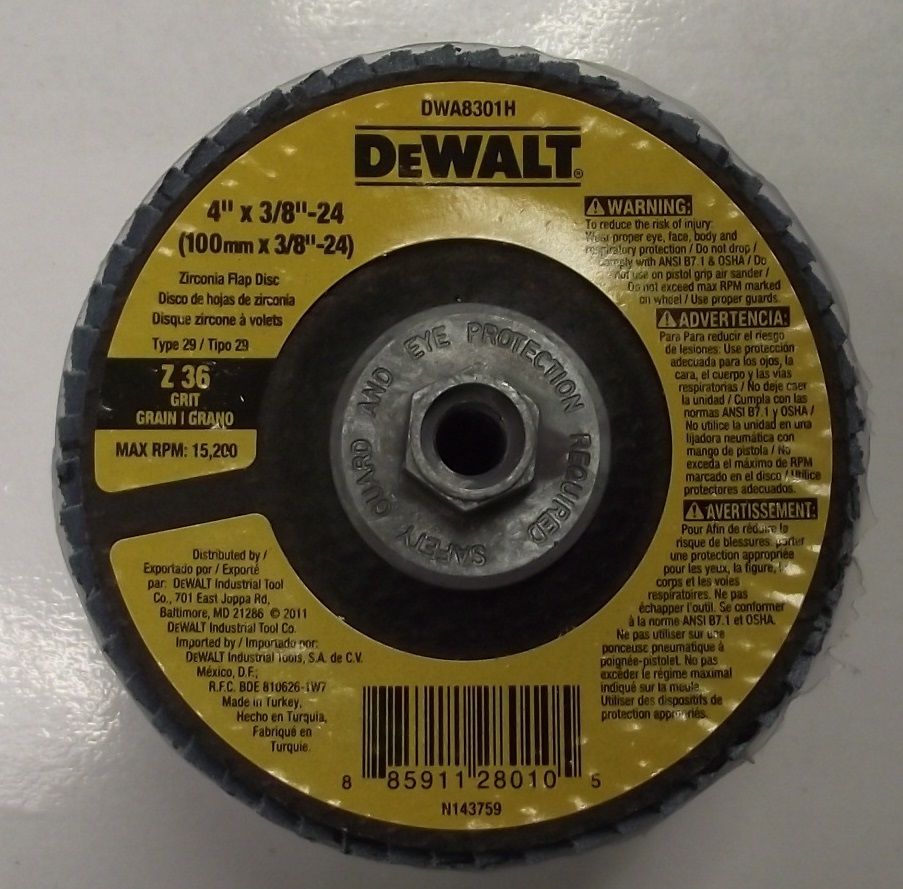 Dewalt DWA8301H 4" x 3/8"-24 Z36 Grit Flap Disc 5pcs.