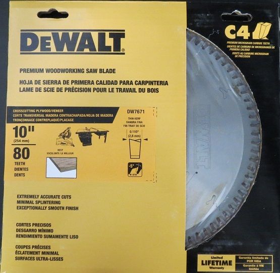Dewalt DW7671 10" X 80T Premium Woodworking Saw Blade