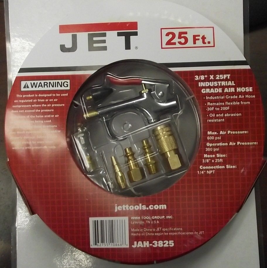 JET JAH-3825 3/8" Industrial Air Hose 25ft With Blow Gun & Fittings
