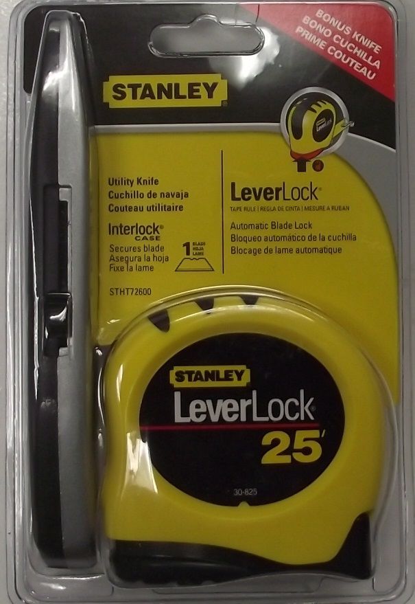 Stanley STHT72600 25' LeverLock 1" Tape Measure With Auto Blade Lock & Knife