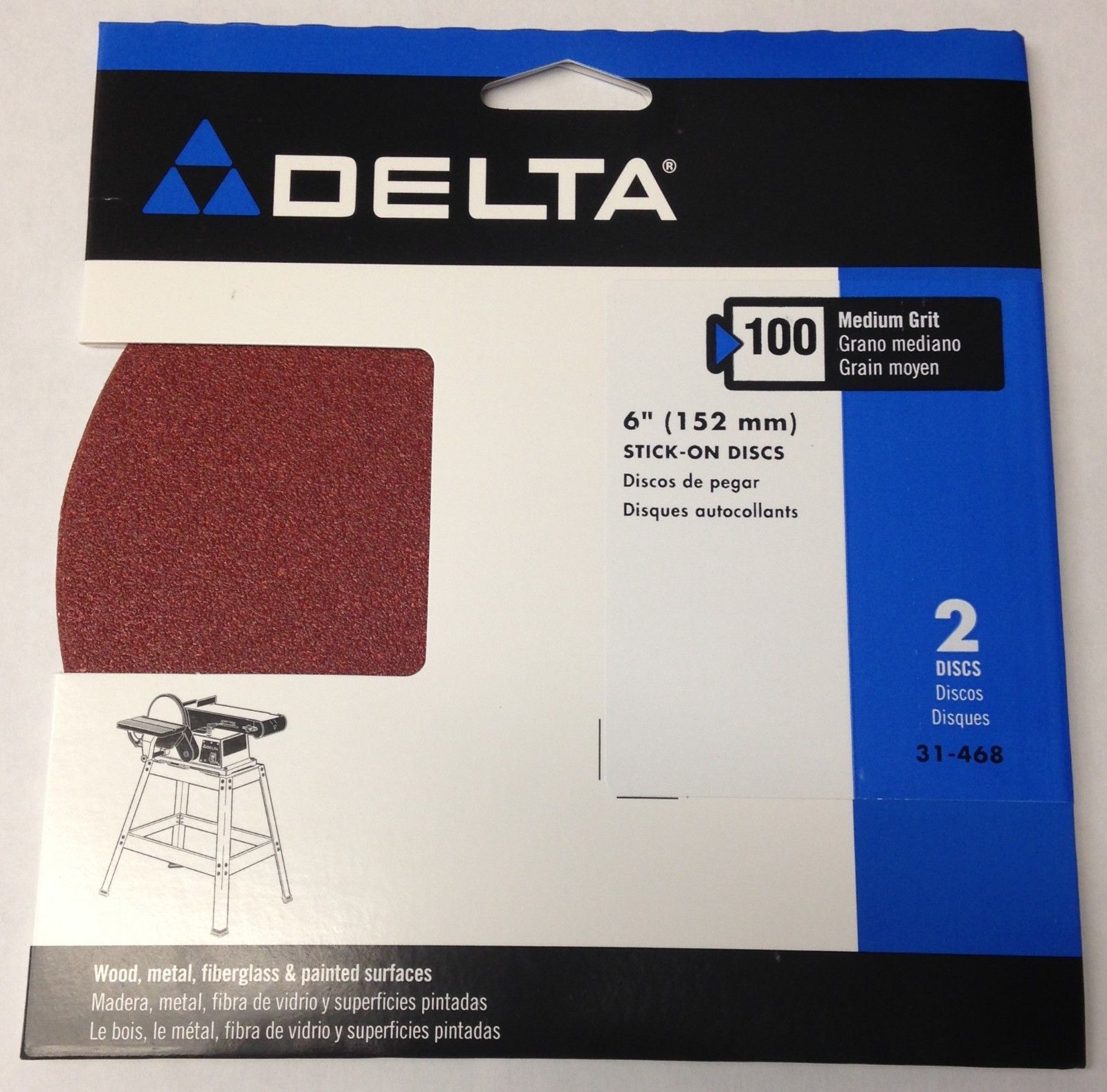 Delta 31-468 6" 100 Medium Grit Stick-On Discs 2 Pack
