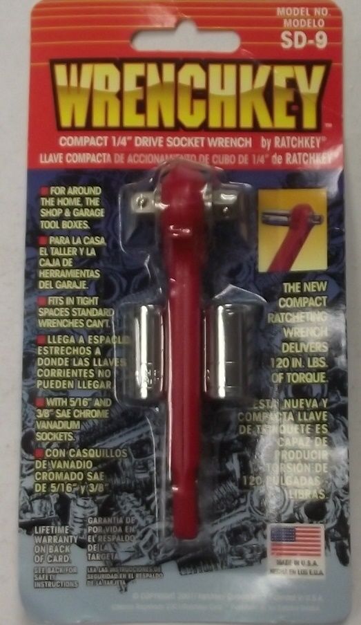 Wrenchkey SD-9 1/4" Drive Socket Wrench With 2 Sockets USA