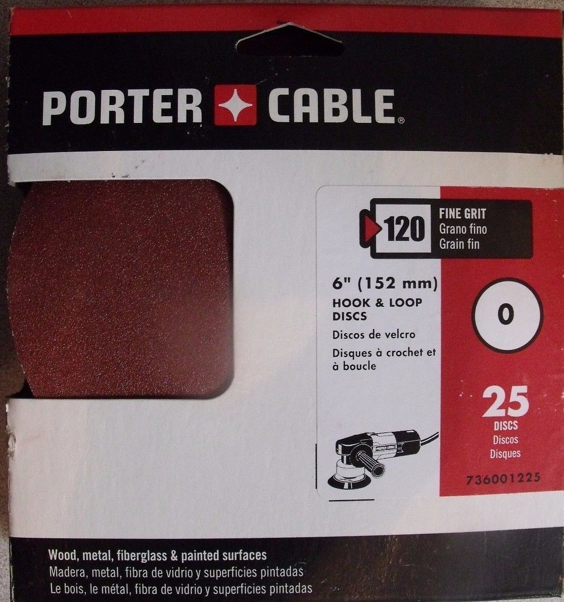 Porter Cable 736001225 6" H&L Aluminum Oxide 0 Hole 120G Disc 25pcs. Sandpaper