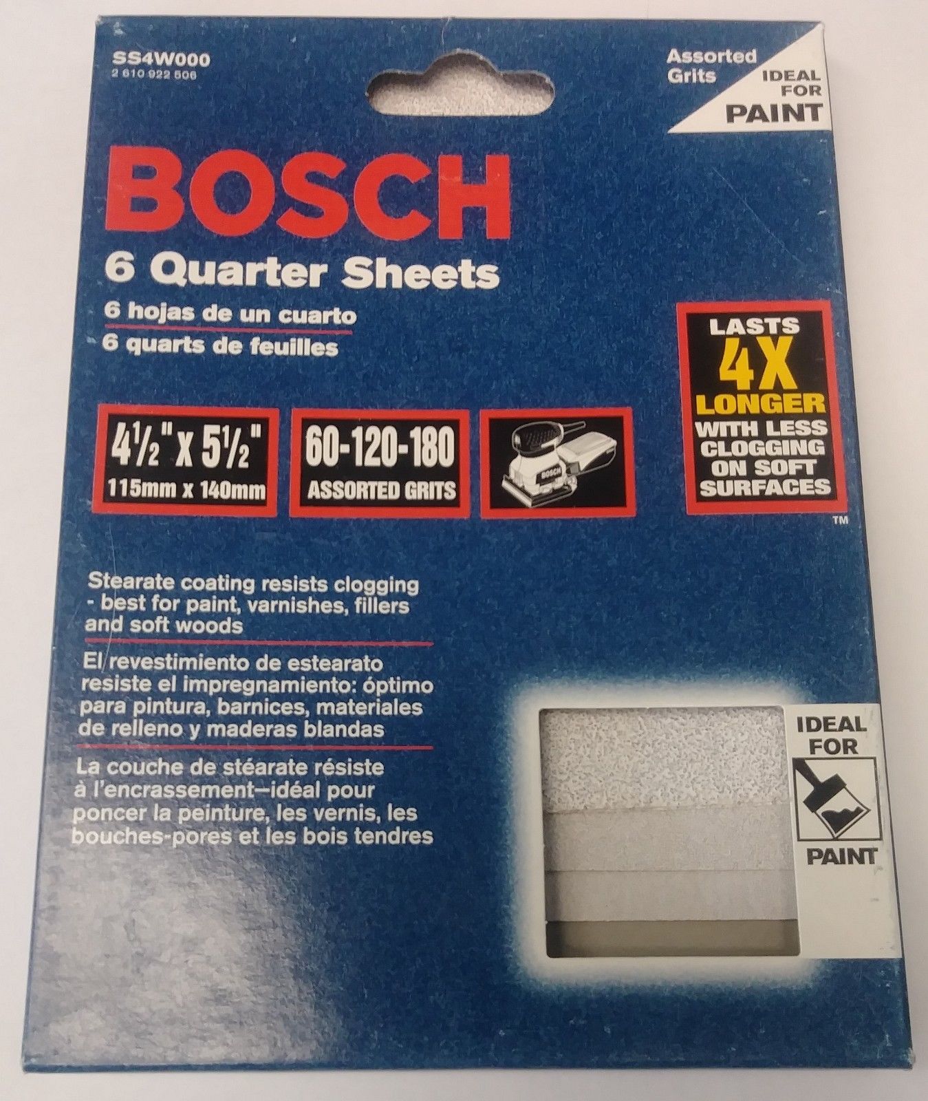 Bosch SS4W000 60-120-180 Assorted Grits 4-1/2" x 5-1/2" Sanding Sheets (6 Discs)