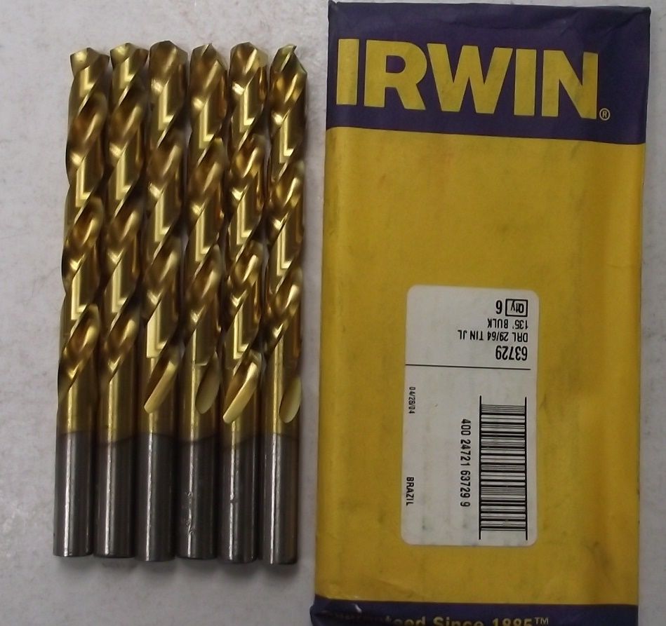 Irwin Industrial Tool Co 63729 29/64 Titanium Coated Drill Bits 6pcs. USA