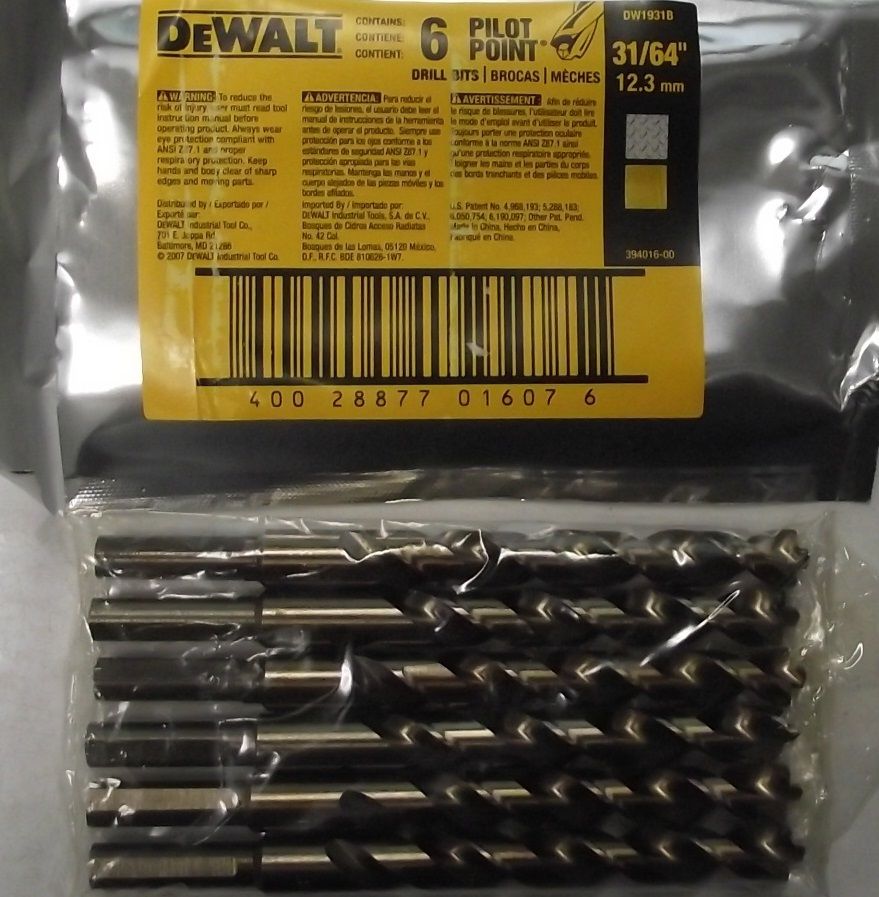 Dewalt DW1931B 31/64" Pilot Point Drill Bit 6pcs.