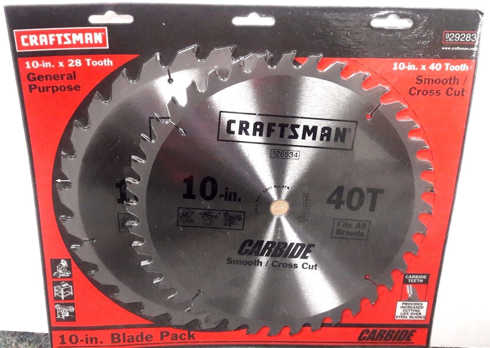 Craftsman 29283 Dyanite Carbide 10" x 40 10" x 28 Tooth Circular Saw Blade
