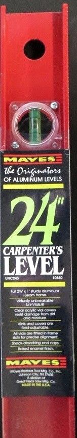 Mayes 10105/10660 24" Carpenter's I-Beam Level Aluminum 2 Vial UNC243 USA