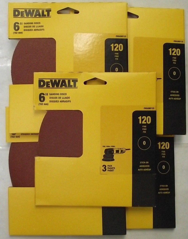 Dewalt DWAS60123 6" x 120 Grit Stick-on Sanding Discs 5 - 3 Packs