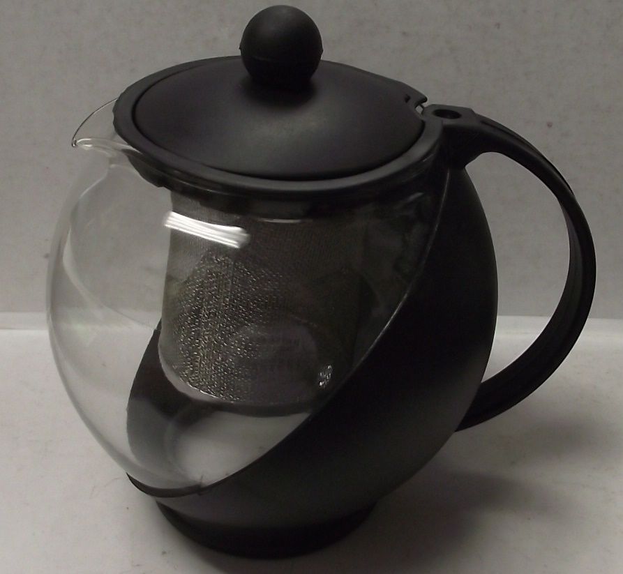 Housewares Black Glass Teapot & Stainless steel Strainer Filter 750ml