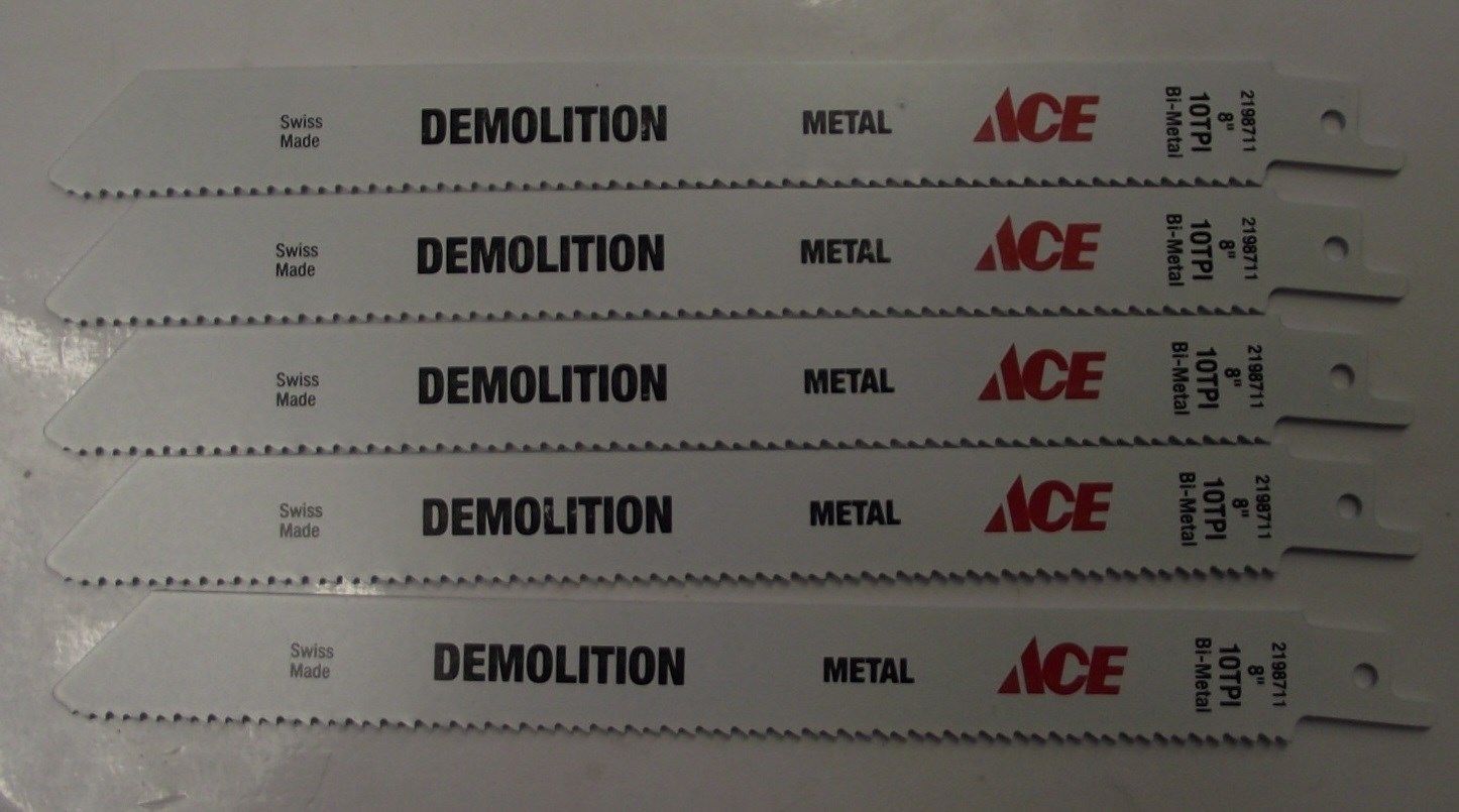 ACE  2198711 8" x 10TPI Bi-Metal Demo Cutting Recip Saw Blade 5pc Swiss