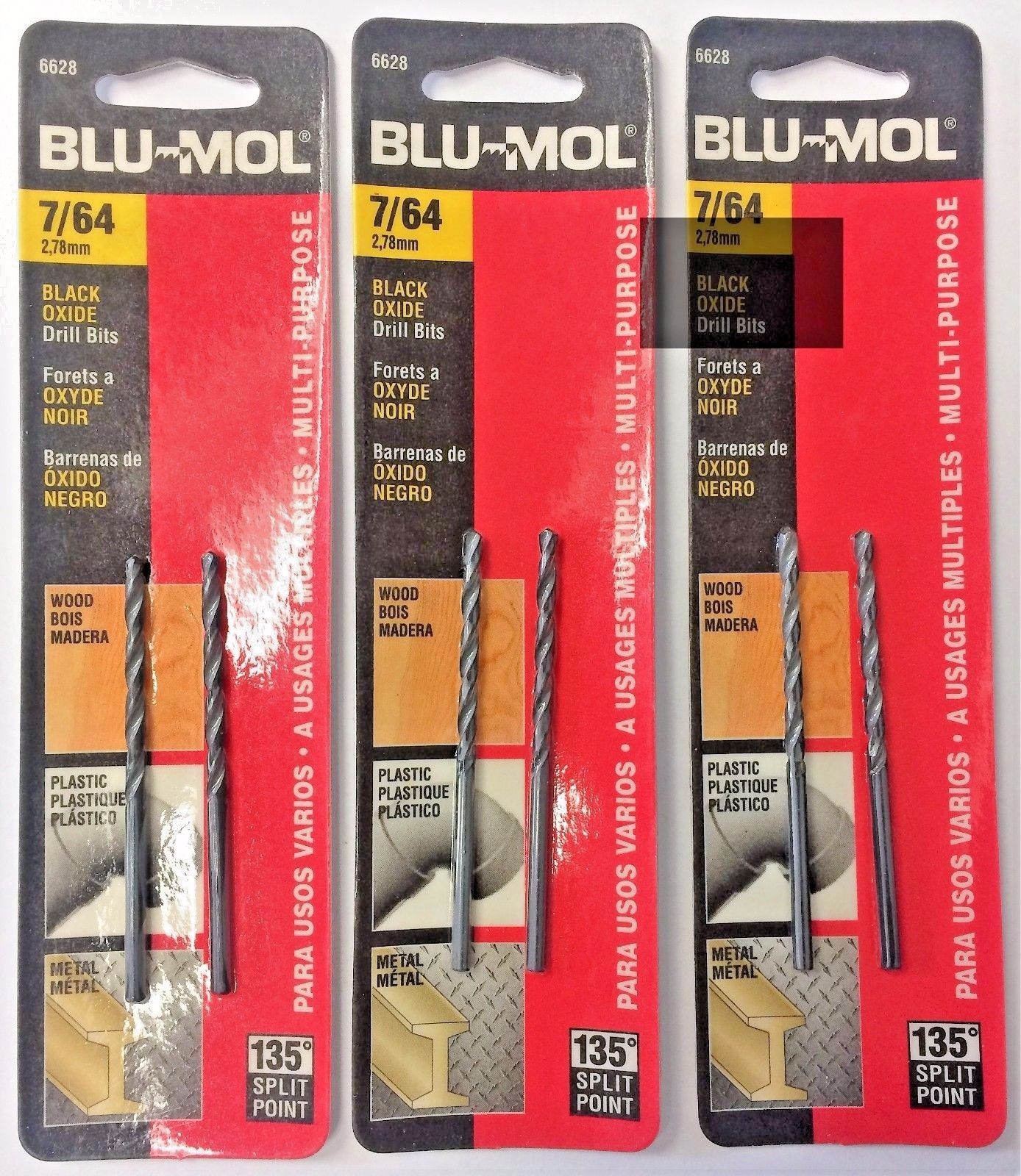 Blu-Mol 7/64" High Speed Drill Bit 6628 3PKS