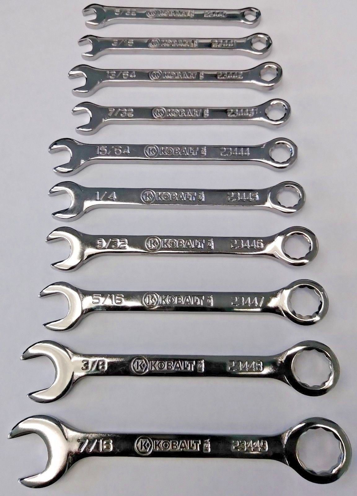 Kobalt 23440 - 23449 10 Piece Midget Combination Wrench Set 5/32" - 7/16" USA