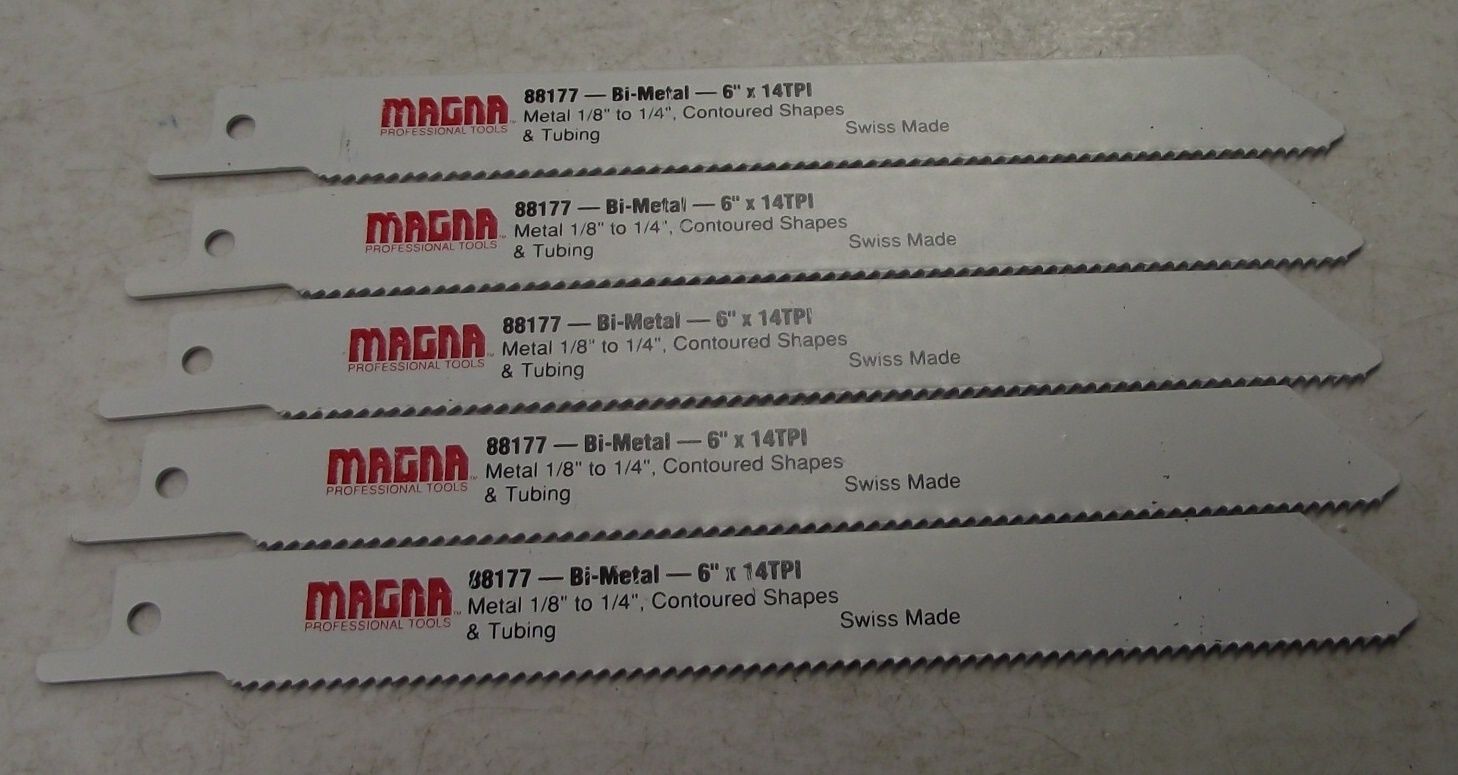 Magna 88177 6" x 14 TPI Bi-Metal Recip Saw Blades 5pcs. Swiss