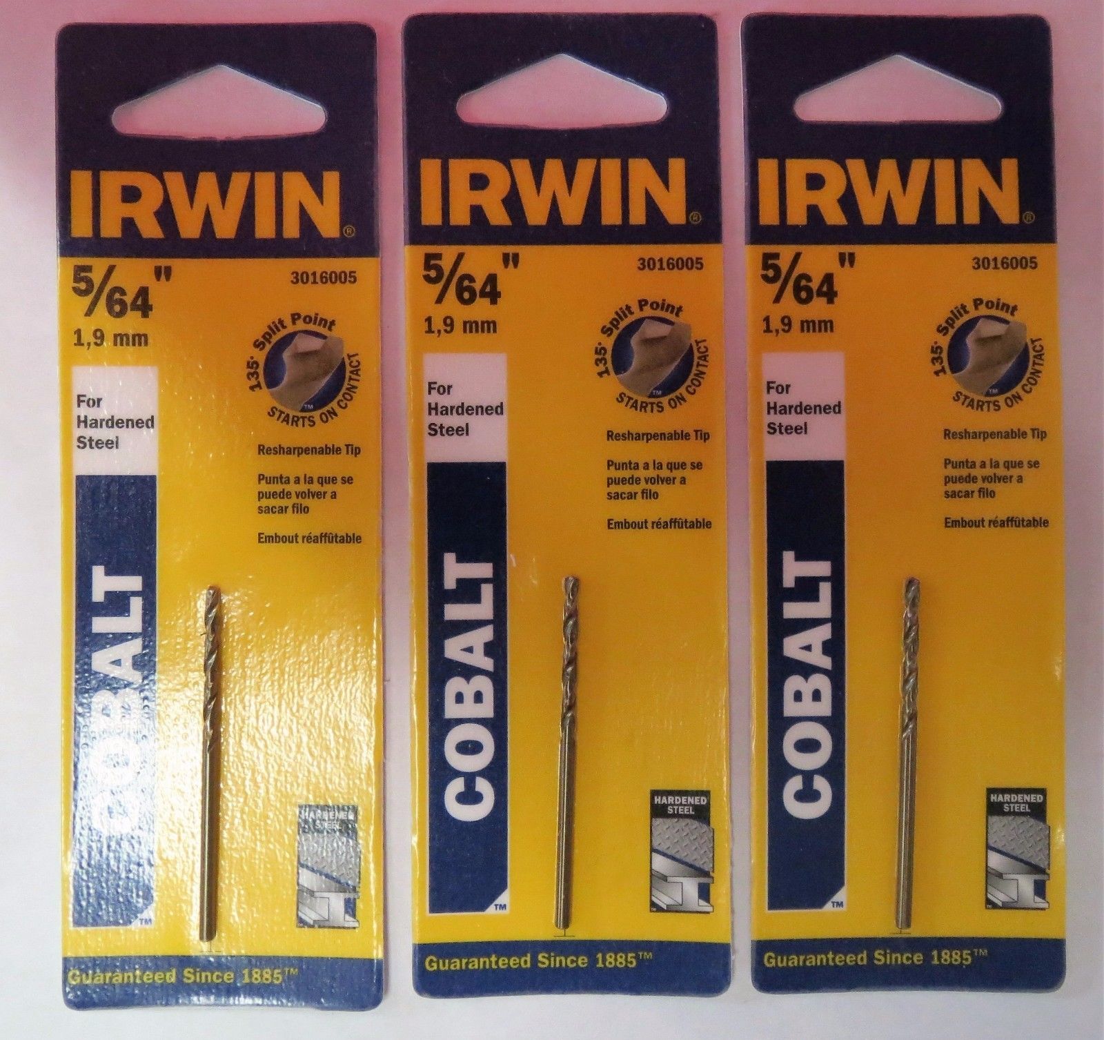 Irwin 3016005 5/64" Cobalt HSS Split Point Drill Bit for Hardened Steel 3PKS