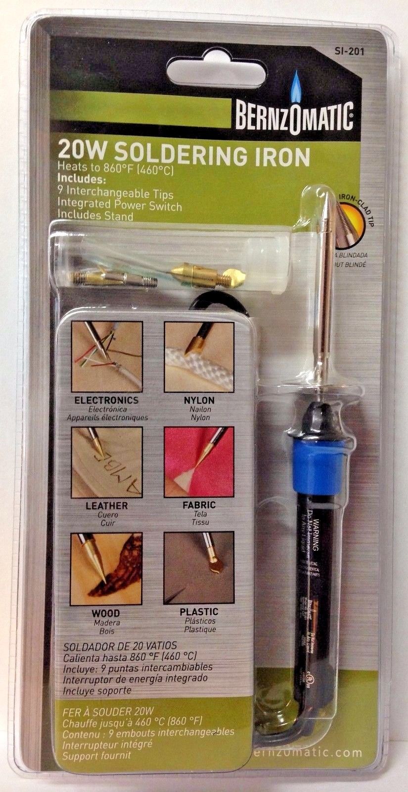 Bernzomatic SI-201 20 Watt Soldering Iron Kit With 9 Interchangeable Tips