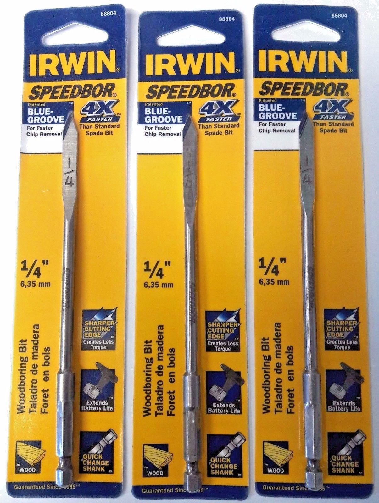 Irwin 88804 Speedbor Blue Groove Wood Boring Bit 1/4" x 6" 3PKS