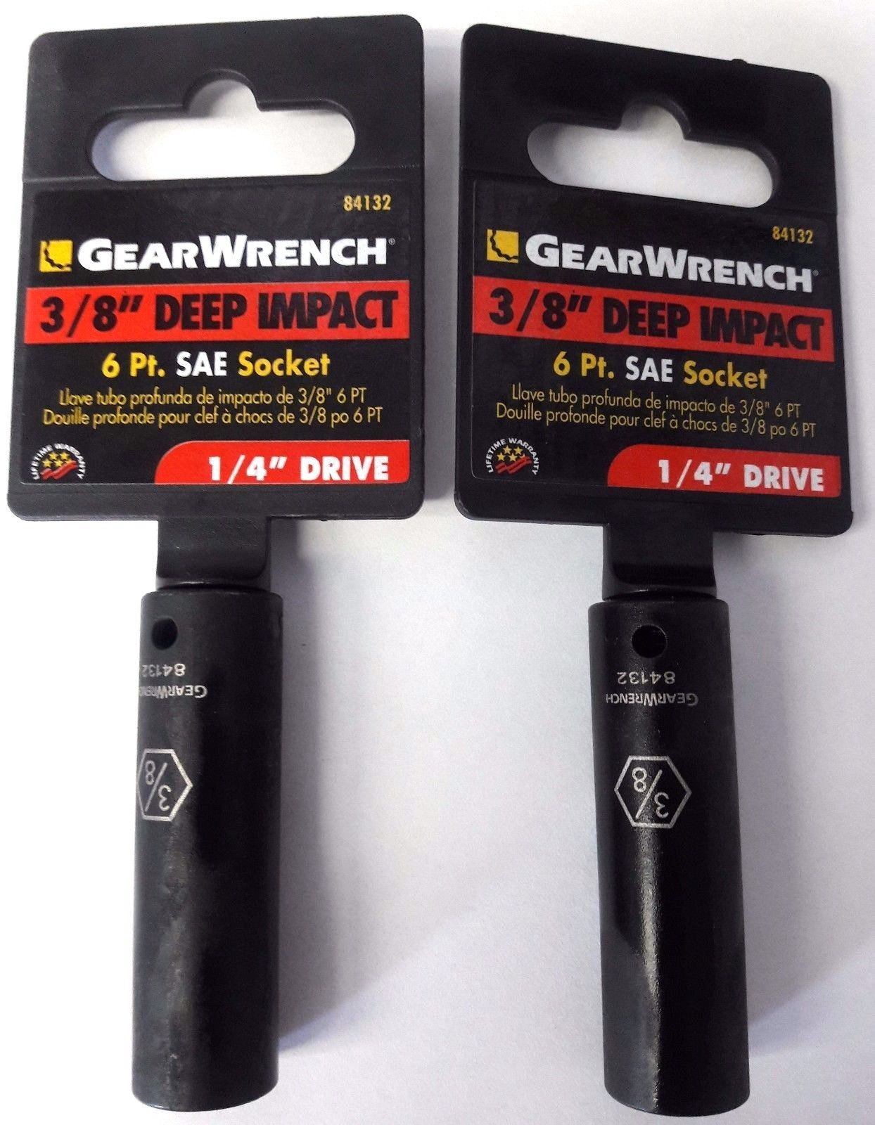 Gearwrench 84132 1/4" Drive 3/8" Deep Impact Socket 6pt 2PCS