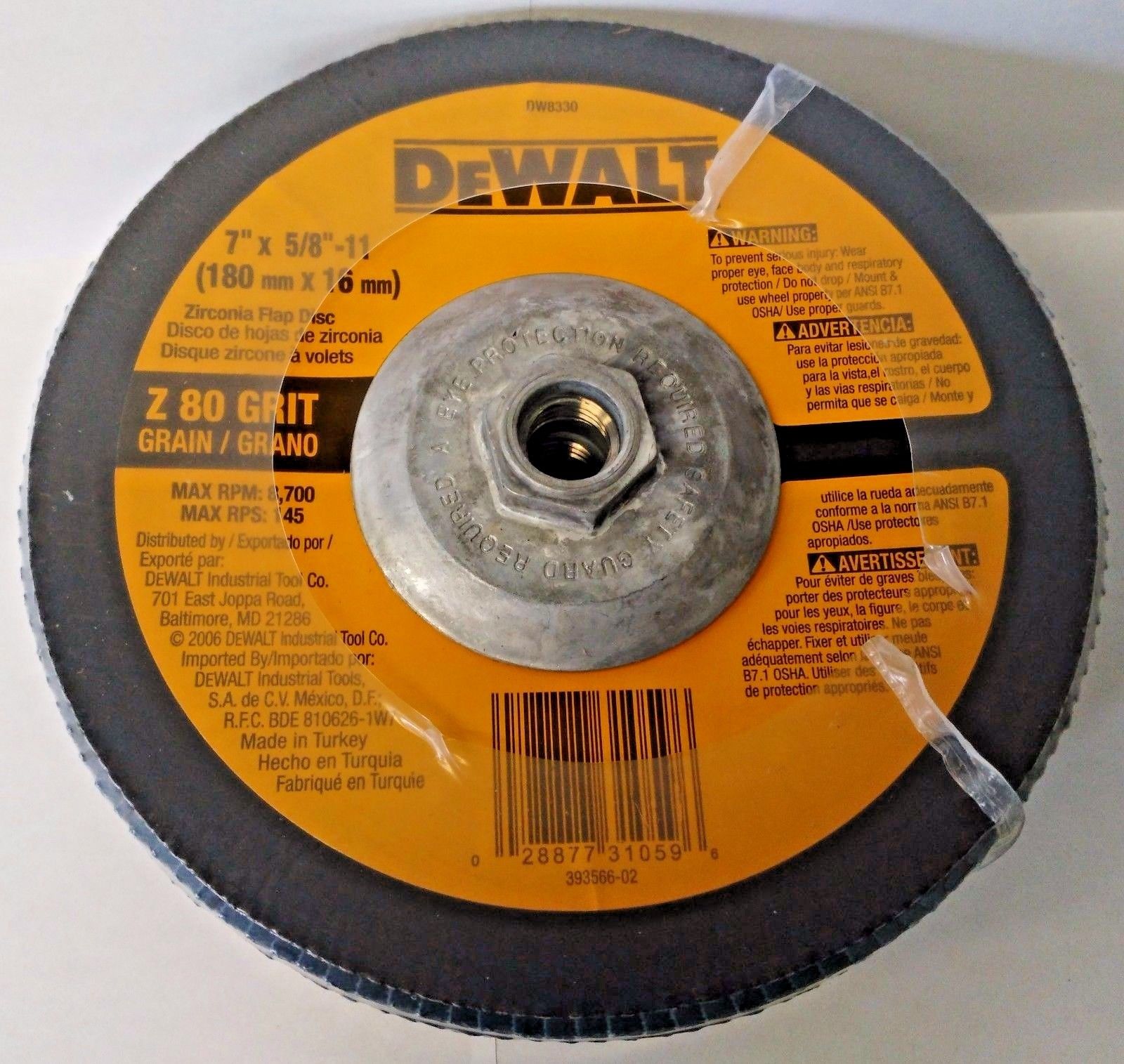 DeWalt DW8330 7" x 5/8" -11 Zirconia Z80 Grit Flap Discs 5 Pack