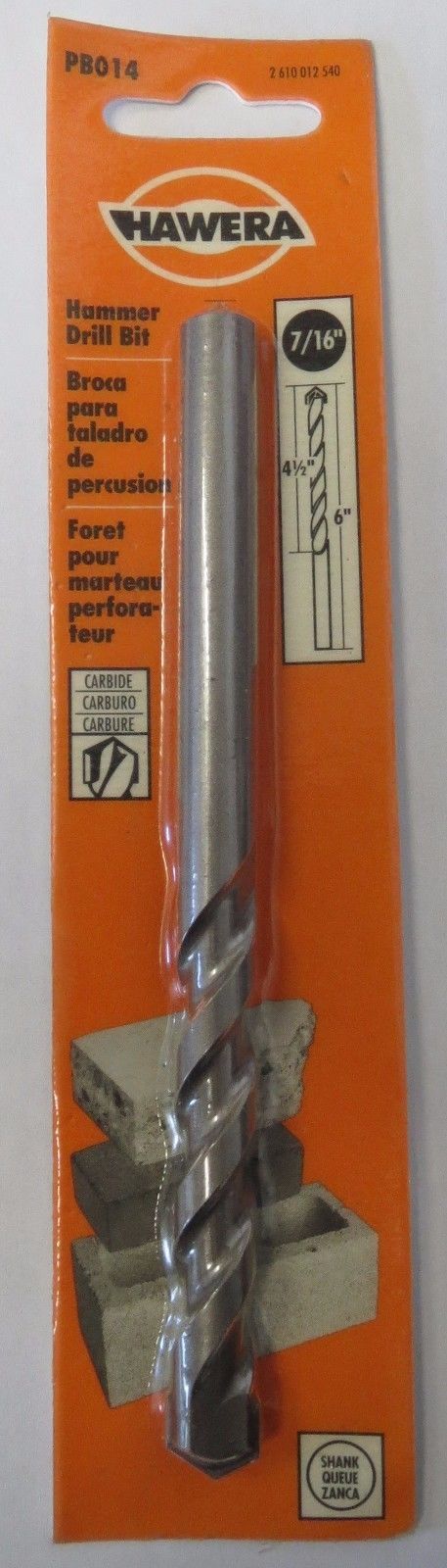 Hawera PB014 Straight Shank Carbide Hammer Drill Bit 7/16" x 6"