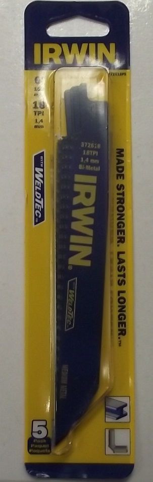 Irwin Tools 372618P5 6" x 18 TPI Metal Cutting Reciprocating Blades USA