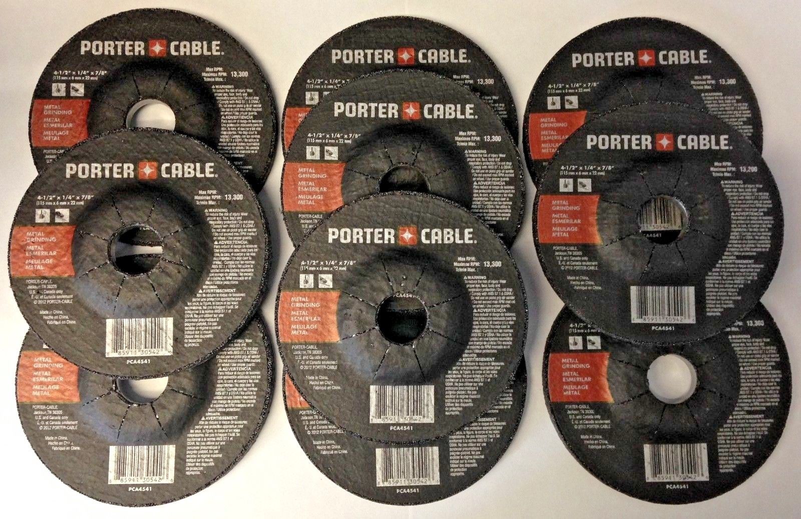 Porter Cable PCA4541 4-1/2" x 1/4" x 7/8" Metal Grinding Wheels 10 Pack