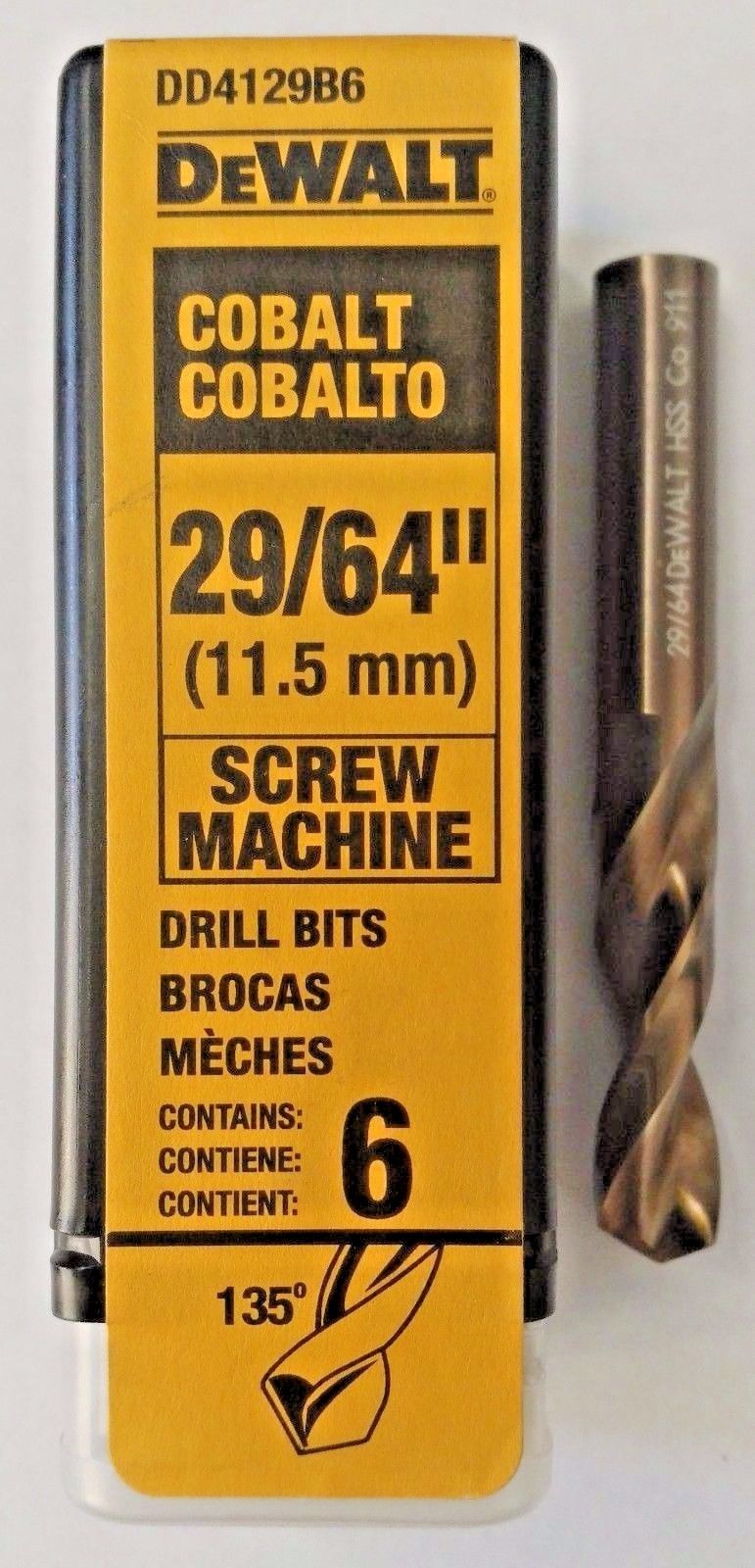 DeWalt DD4129B6 29/64" Cobalt Screw Machine Drill Bits Germany 6 Pack