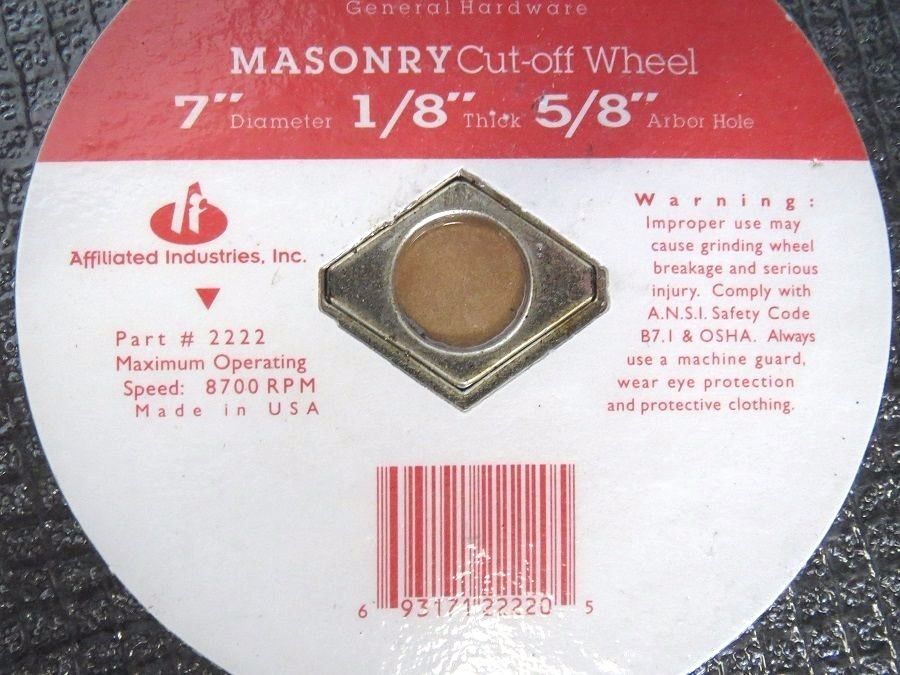 General #2222 7" X 1/8" Cut-Off Grinding Wheel 5/8" Arbor W/Knockout 2 Packs