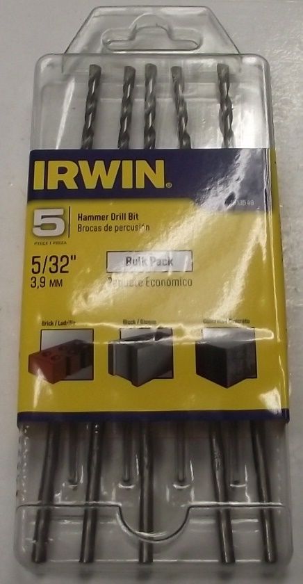 Irwin 1813549 5/32" x 6" Straight Shank Rotary Percussion Drill Bits 5 Pack