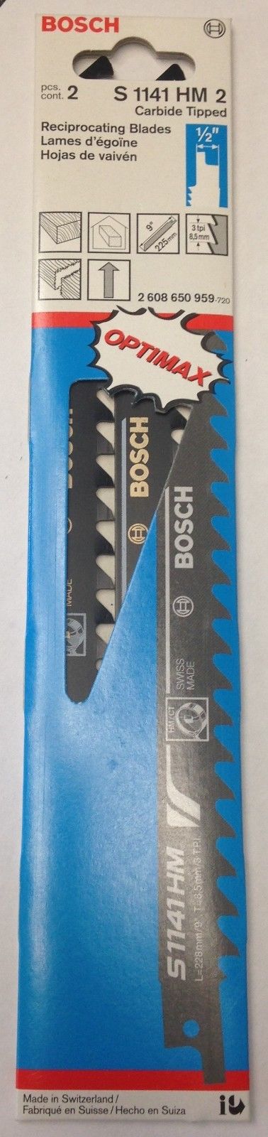 Bosch S1141HM2 9" x 3 TPI Carbide Tipped Reciprocating Saw Blades 2 Pack