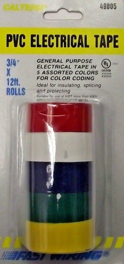 Calterm 49805 PVC Electrical Tape 5 Asst. Colors 3/4" x 12' Rolls