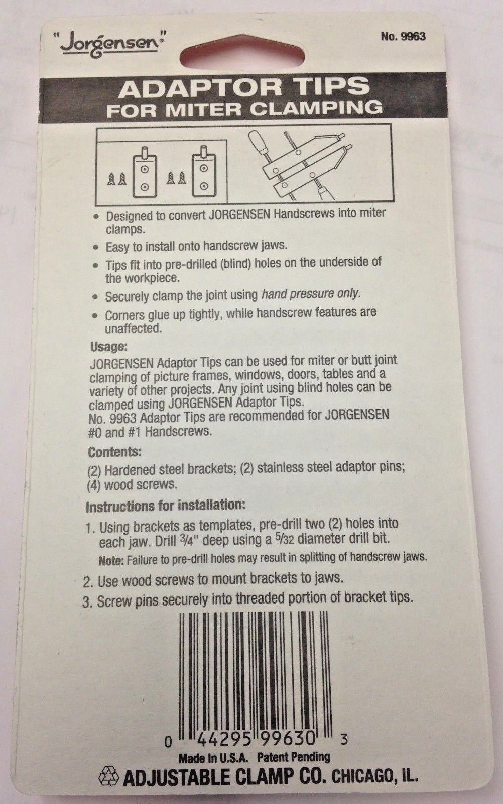 Jorgensen 9963 Handscrew Adaptor Tips for Miter Clamping USA