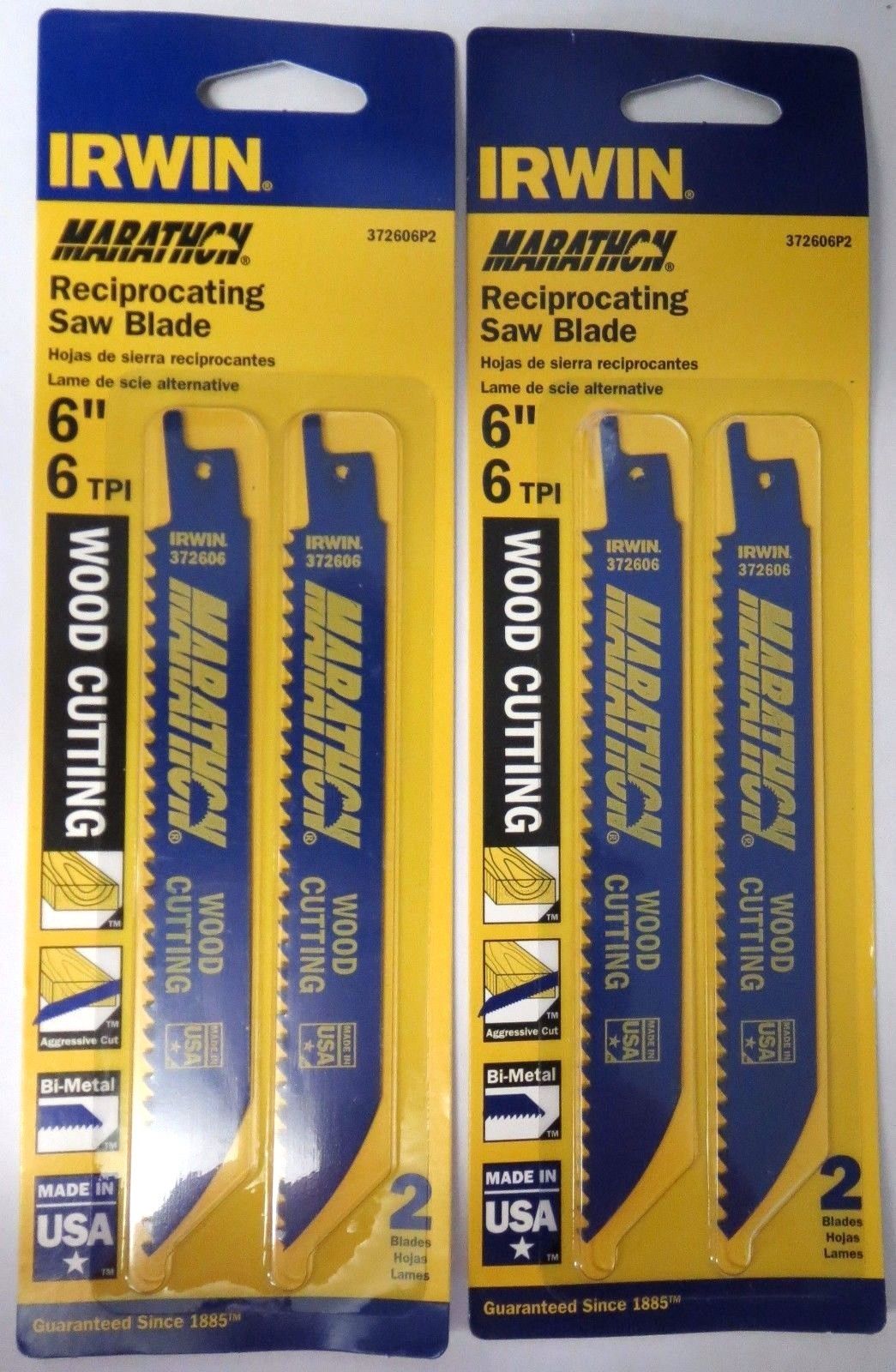 Irwin 372606P2 6" x 6TPI Bi-Metal Wood Reciprocating Cutting Blades USA 2-2 Pks