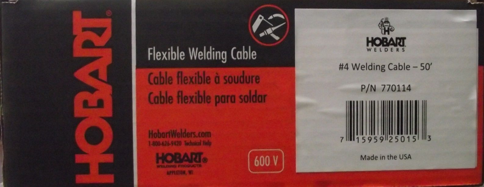 Hobart 770114 Welding Cable Welding #4 50-Feet Bulk USA
