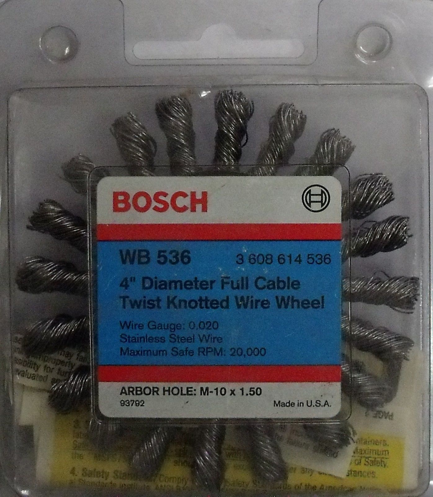 Bosch WB 536 4" Stainless Full Cable Twist Knotted Wire Wheel AR M-10 x 1.50 USA