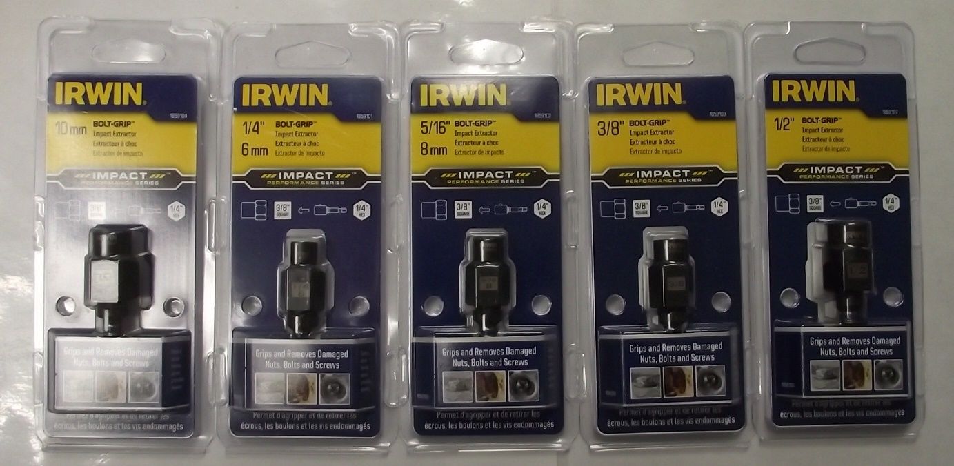 Irwin 1859107 5pc Bolt-Grip Bolt Extractor 3/8" Drive Alloy Steel 1/4" Hex USA