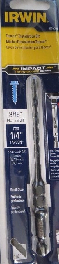 Irwin 1870568 3/16" For 1/4" Tapcon Installation Bit