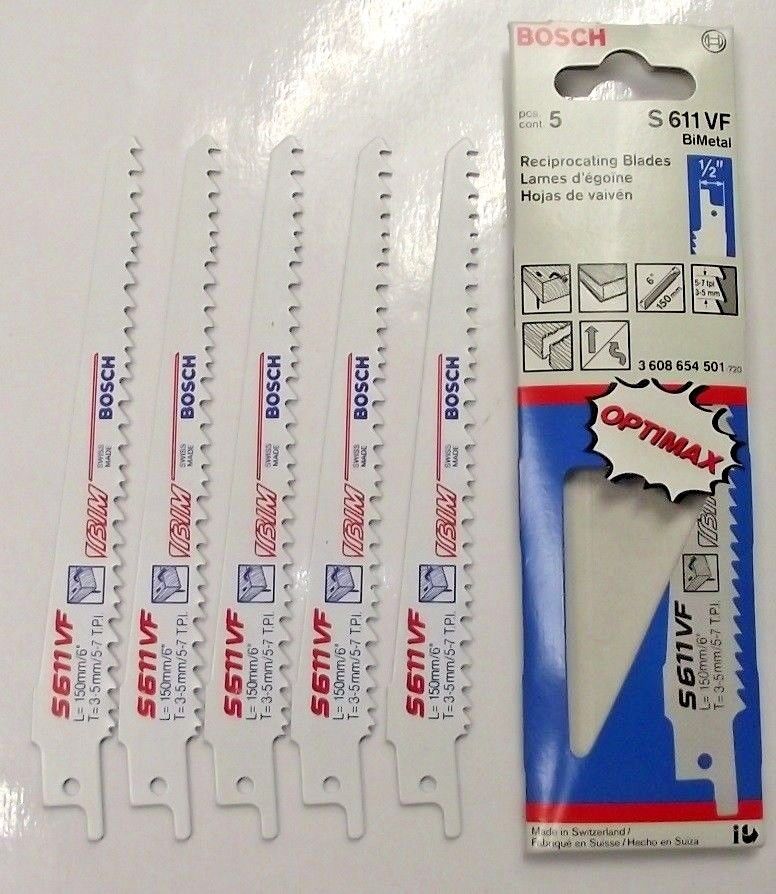 Bosch S611VF 6" x 5/7 TPI Bi-Metal Reciprocating Saw Blades 5 Pack Switzerland