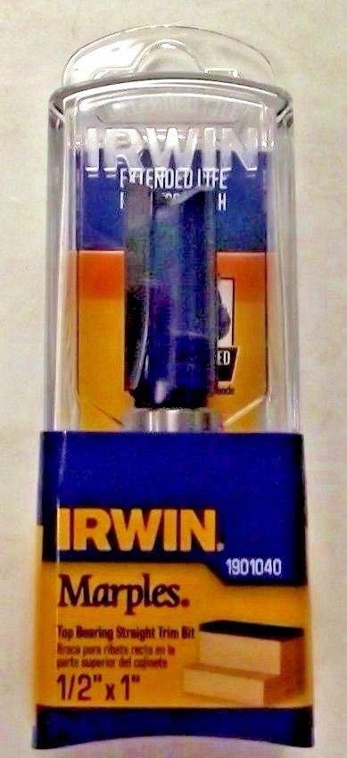 Irwin 1901040 Marples Top Bearing 1/2" Straight Router Bit 1/4" Shank